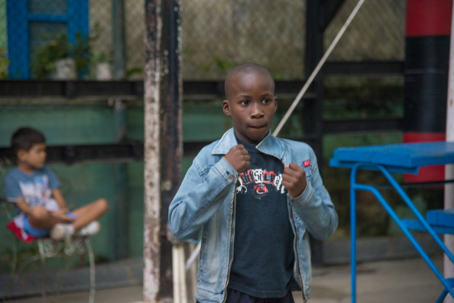 January 13, 2016 - Havana, Cuba: A boy practices boxing at a school here in Havana.  (Liz Roll/Polaris)